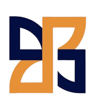 Abstract design with orange and blue shapes.